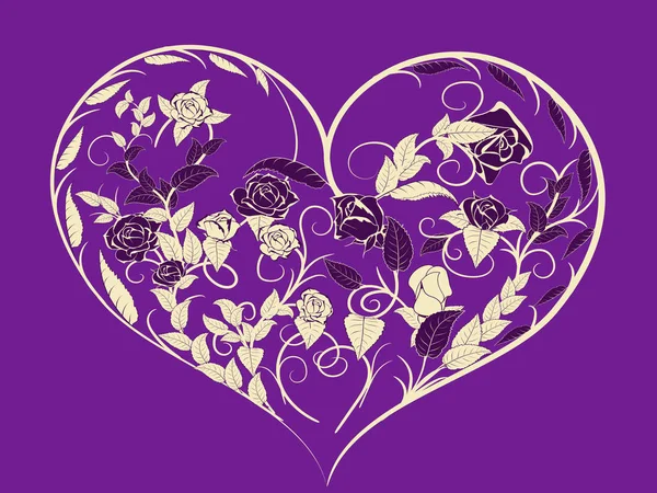 Corazón hecho de flores y hojas — Vector de stock