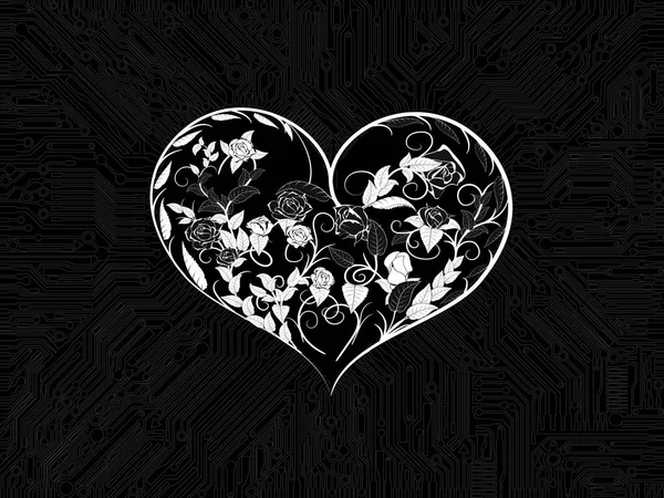 Corazón hecho de flores y hojas — Vector de stock