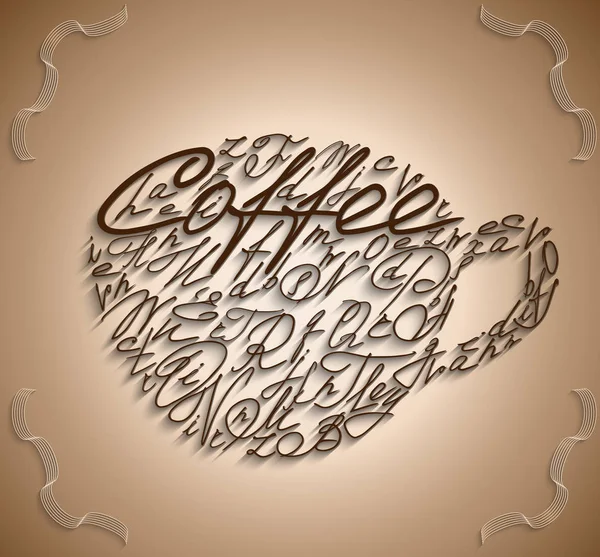 Copo de café desenhado por letras — Vetor de Stock