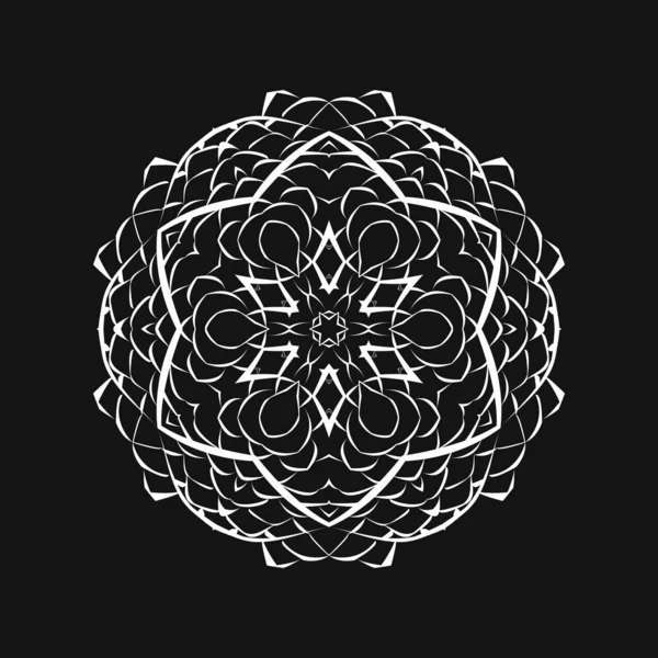 Mandala de encaje blanco sobre fondo negro — Vector de stock