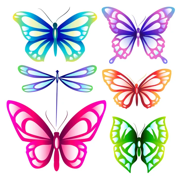 Красиві кольорові метелики, набір, ізольовані на білому — стокове фото