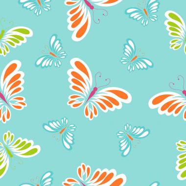 güzel renkli kelebekler, desen, mavi üzerinde