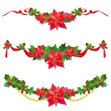 Noel çelenk Atatürk çiçeği ve üzerinde izole kırmızı kurdele ile bir