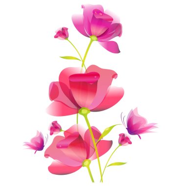 beautiful pink flowers isolated on white background clipart