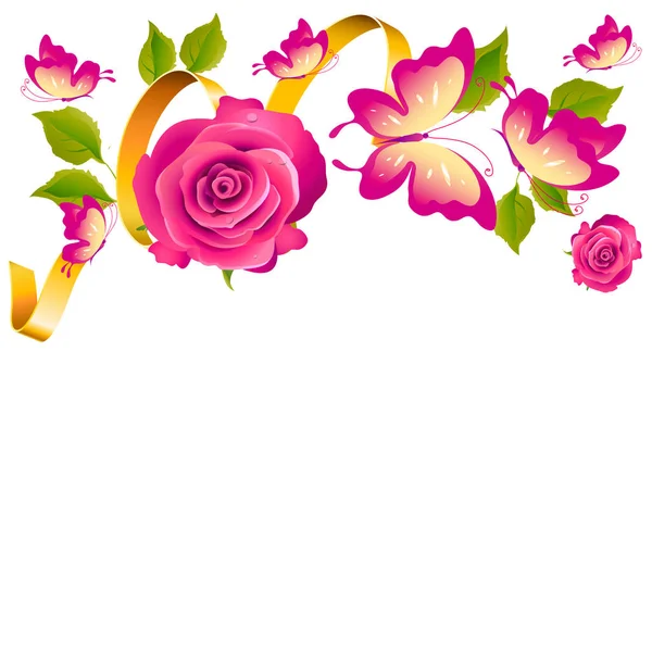 Hermosas Flores Rosadas Mariposas Aisladas Sobre Fondo Blanco —  Fotos de Stock