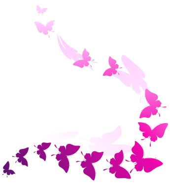 Beyaz arka planda izole edilmiş güzel pembe kelebekler.