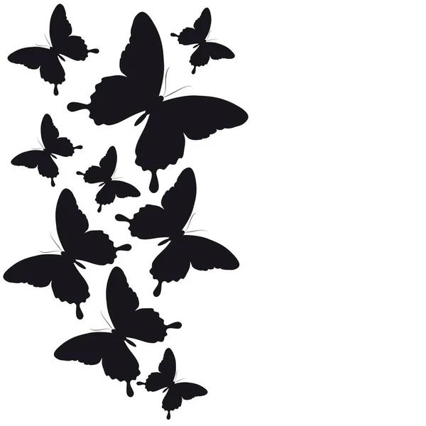 Black Butterflies Isolated White Background — Stock Vector