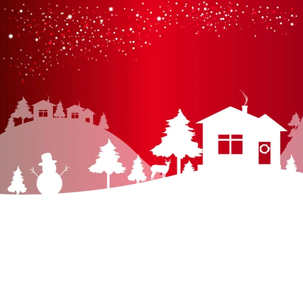 Kerstkaart Met Huizen Sneeuw Vector Illustratie — Stockfoto