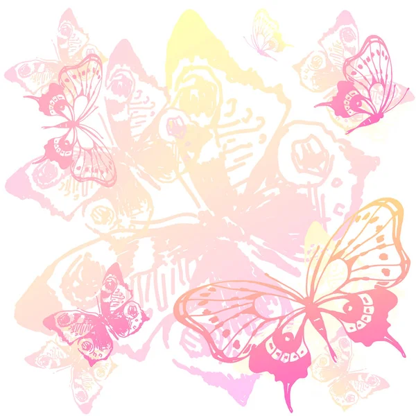 Conjunto Mariposas Rosadas Brillantes Aisladas Sobre Fondo Blanco Concepto Primavera — Foto de Stock