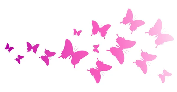 Набір Яскраво Рожевих Метеликів Ізольовані Білому Тлі Концепція Весни — стоковий вектор