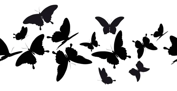 Schwarze Silhouetten Von Schmetterlingen Isoliert Auf Weißem Hintergrund Frühlingskonzept — Stockfoto