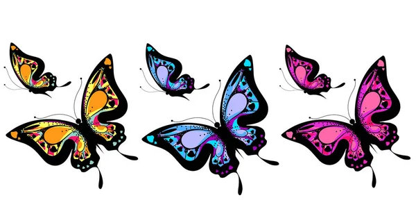 Ensemble Papillons Colorés Lumineux Isolés Sur Fond Blanc Concept Printemps — Image vectorielle