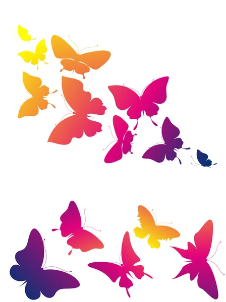 Набір Яскравих Барвистих Метеликів Ізольовані Білому Тлі Концепція Весни — стокове фото