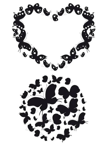 Silhouettes Noires Papillons Forme Collier Isolé Sur Fond Blanc Concept — Photo