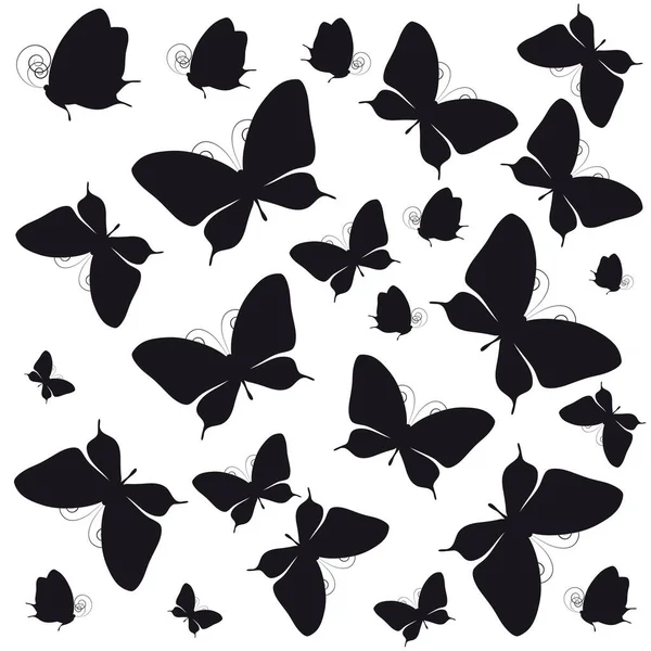 Schwarze Silhouetten Von Schmetterlingen Isoliert Auf Weißem Hintergrund Frühlingskonzept — Stockvektor