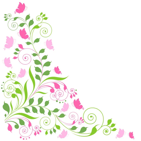 Красивые Розовые Цветы Красочные Бабочки Изолированы Белом Фоне Весенняя Концепция — стоковый вектор