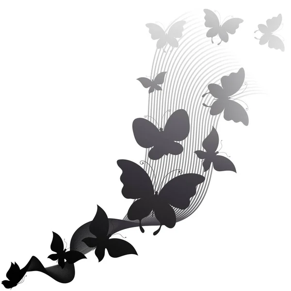 Uppsättning Svarta Fjärilar Isolerad Vit Bakgrund Vår Koncept — Stockfoto