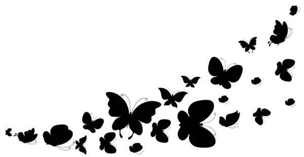 Zestaw Czarnych Motyli Odizolowanych Białym Tle Koncepcja Wiosny — Zdjęcie stockowe
