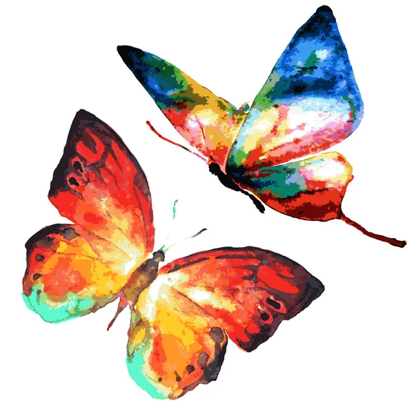 Set Orange Butterflies Isolated White Background Spring Concept — Stock Vector