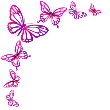 Beyaz arka plan ve bahar konseptine izole edilmiş parlak renkli kelebekler. 