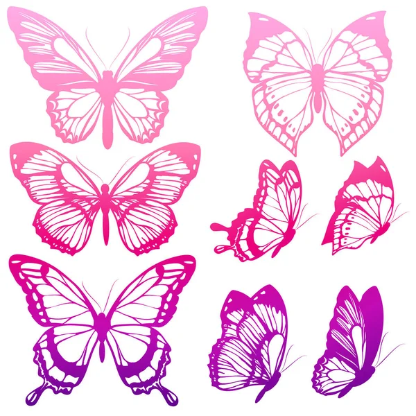 Sada Barevných Motýlů Izolovaných Bílém Pozadí Jarní Koncept — Stockový vektor