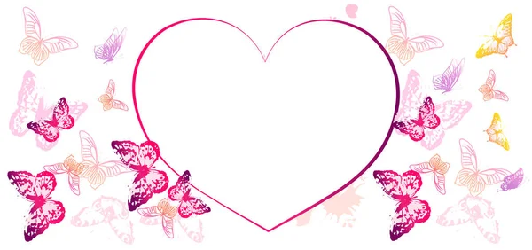在白色背景下隔离的一组粉红蝴蝶和心形 春天的概念 — 图库矢量图片