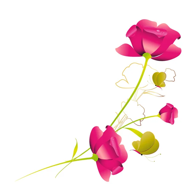 Fleurs Roses Dans Style Pop Art Sur Fond Blanc — Photo