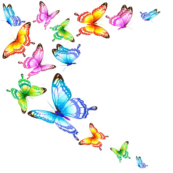 白を基調とした鮮やかなカラフルな蝶のセット 春のコンセプト — ストック写真