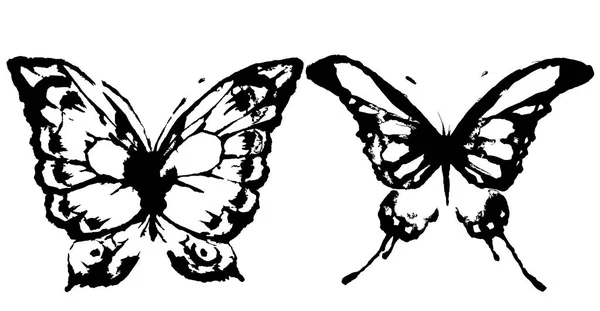 Farfalle Nere Isolate Sfondo Bianco Concetto Primaverile — Vettoriale Stock