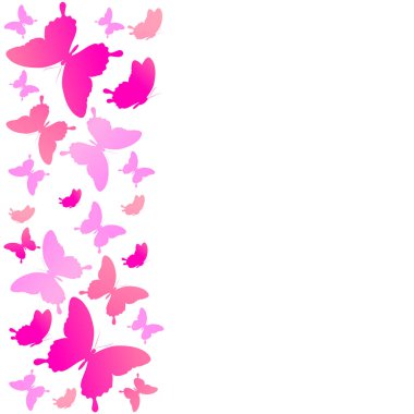 Beyaz arka planda izole edilmiş pembe kelebekler dizisi, bahar konsepti 
