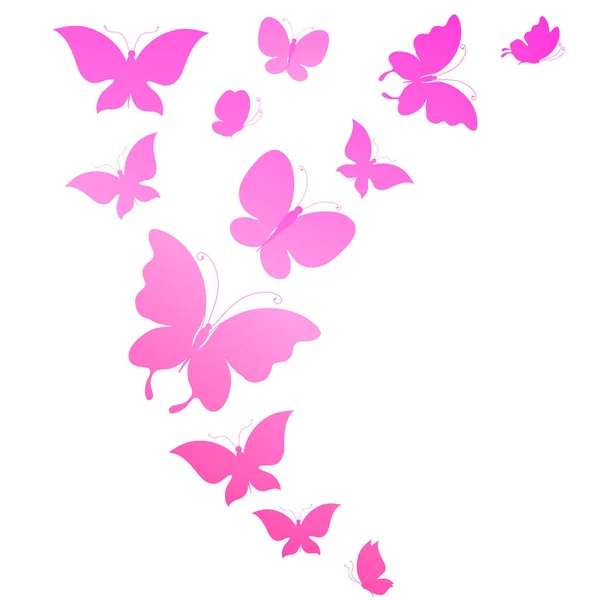 Conjunto Mariposas Rosadas Aisladas Sobre Fondo Blanco Concepto Primavera — Foto de Stock
