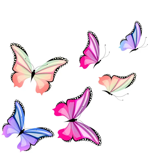 Mariposas Colores Brillantes Aisladas Sobre Fondo Blanco Concepto Primavera — Vector de stock