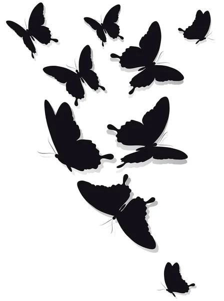 Conjunto Mariposas Negras Aisladas Sobre Fondo Blanco Concepto Primavera — Foto de Stock