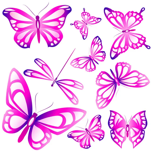 Mariposas Púrpura Brillante Aislado Sobre Fondo Blanco Concepto Primavera — Vector de stock