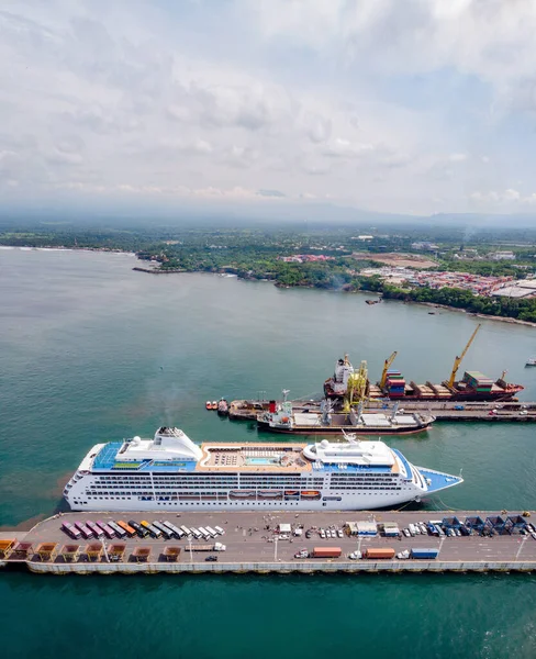 Aerial view of cruise ship anchored in Acajutla Port, El Salvador, Central America