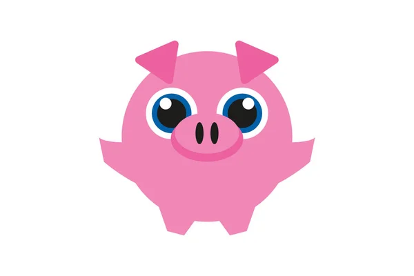 Little Pink Cute Chubby Pig Pretty Blue Eyes — Stock Vector