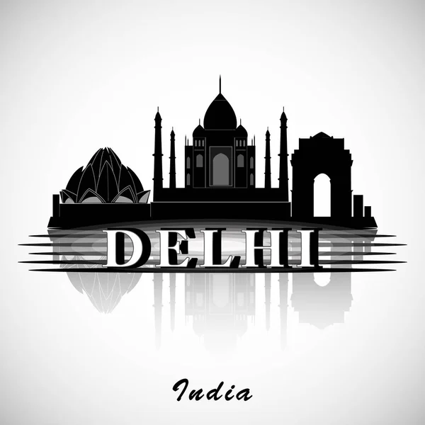德里的剪影，印度。城市天际线 — 图库矢量图片