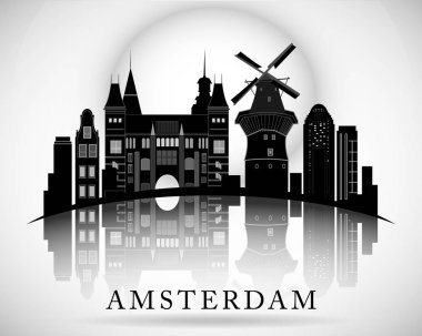 Modern Amsterdam şehir manzarası tasarım. Hollanda 