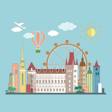 Düz tasarım şehir manzarası. Vektör çizim 