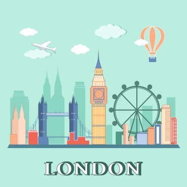 Düz tasarım Londra şehir manzarası. Vektör çizim 