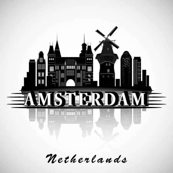 Moderno Amsterdam City Skyline Design. Países Baixos —  Vetores de Stock