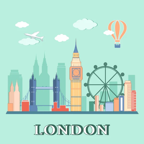 Diseño plano Londres paisaje de la ciudad. Ilustración vectorial — Vector de stock