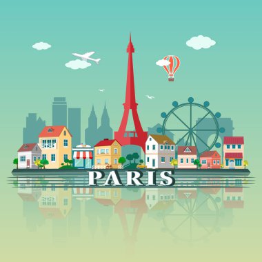 Paris şehir manzarası. Düz tasarlamak 