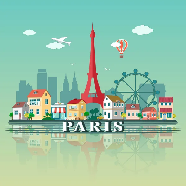 パリ市内の風景。フラットなデザイン イラスト — ストックベクタ