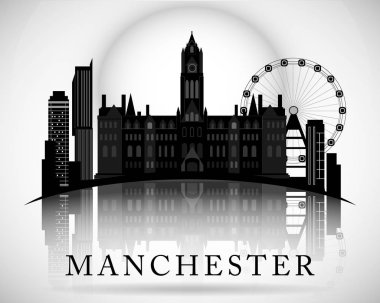 Modern Manchester City Skyline tasarımı. İngiltere 