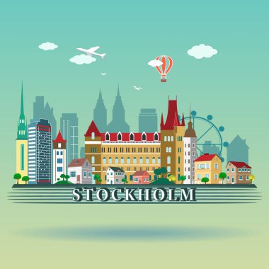 Modern Stockholm şehir manzarası tasarım. İsveç 