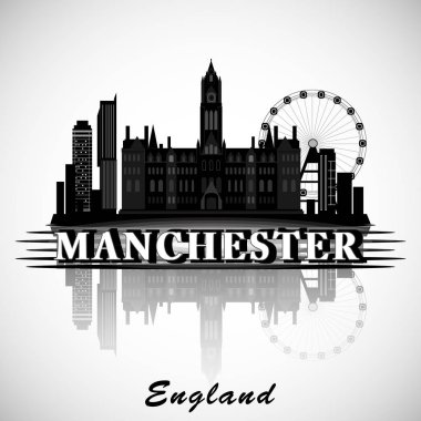 Modern Manchester City Skyline tasarımı. İngiltere 