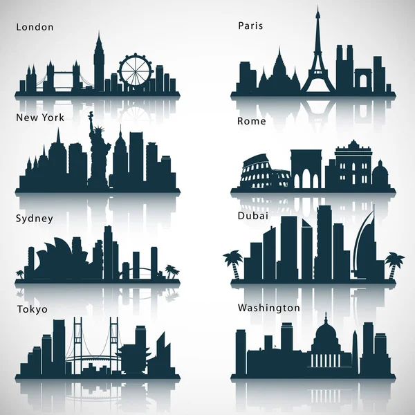 City skyline set. Siluetas vectoriales — Vector de stock