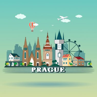 Modern Prag şehir manzarası tasarım. Çek Cumhuriyeti. Prag manzara 