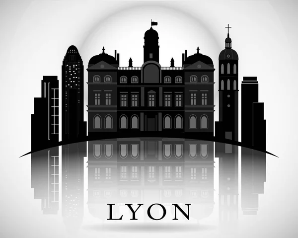 Moderne Lyon stad Skyline Design. Frankrijk — Stockvector